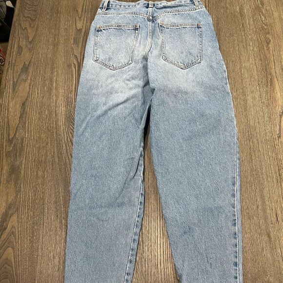 ASOS Denim Blue Light Wash High Waisted Raw Hem Slim Mom Jeans Size 28 - Picture 10 of 11